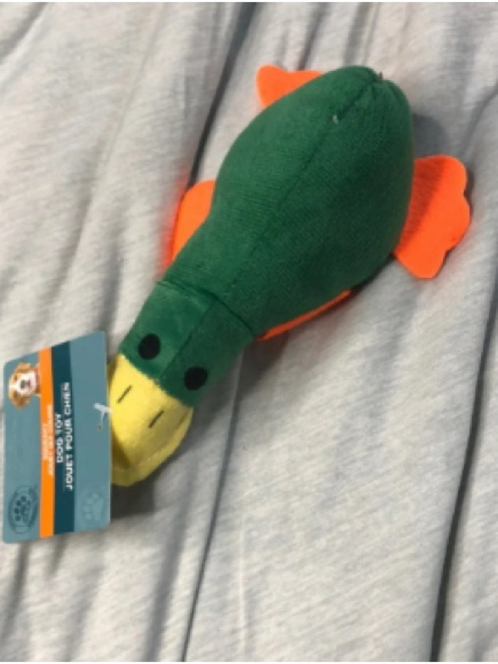 Plush Duck Squeaky Pet Toy in Green and Orange - Unbranded